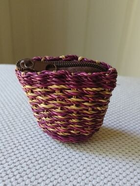 Source Unknown Woven Whicker Zip Pouch in Purple and Yellow
